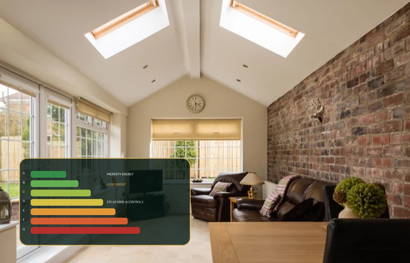 Residential property interior with an energy assessment graphic